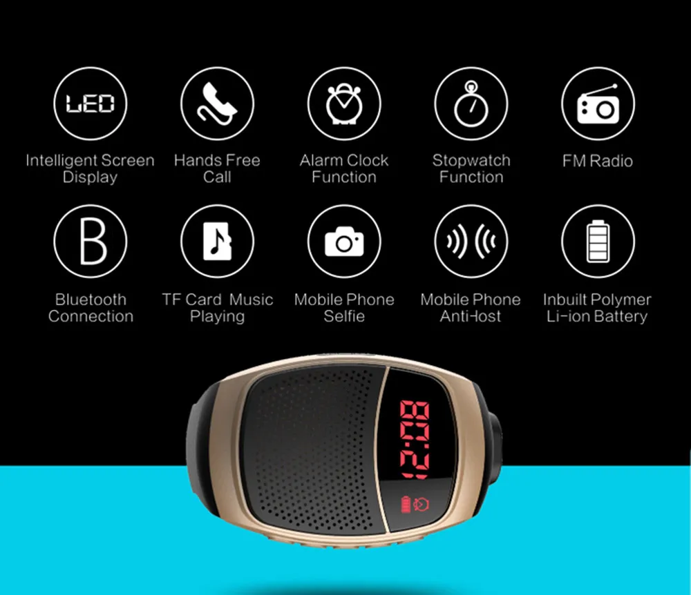 B90 Smart Watch Sports Music Player Wireless Bluetooth Speaker Hands Ring TF Card Spelar FM Radio SelfTimer Time Display5911425