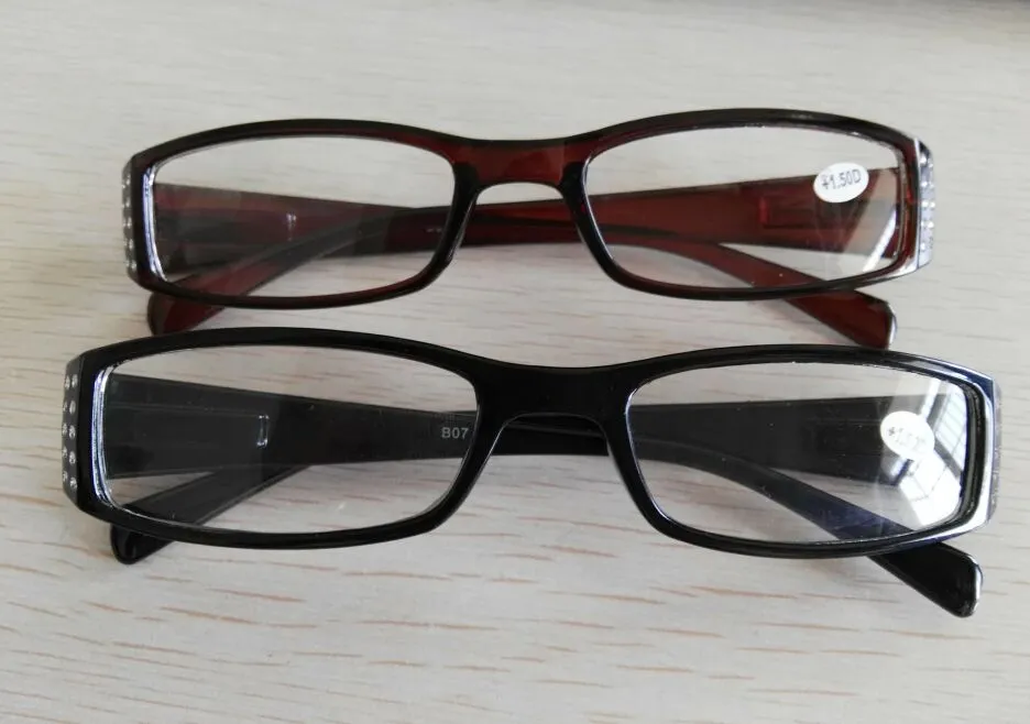 Novas Mulheres Diamante Fino óculos de Leitura de Cristal Frame Reader para Lady Black Brown 20 pçs / lote Frete grátis