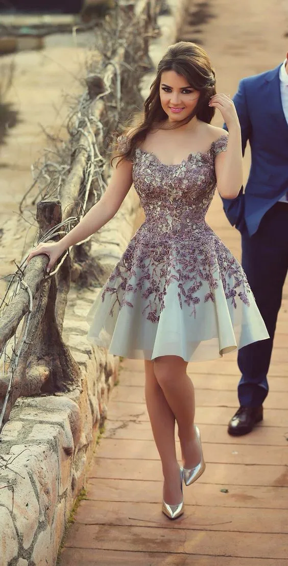 Charming Purple Appliques Short Cocktail Dresses Chic Sweetheart A Line Evening Dresses Hot Selling Cute Prom Dresses For Teens
