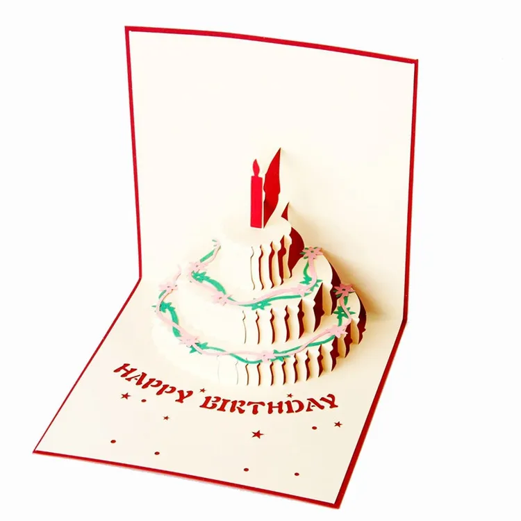 幸せな誕生日の祝福の創造的な桐生3D封筒の折りたたみ式紙芸術彫刻とギフトグリーティングカード