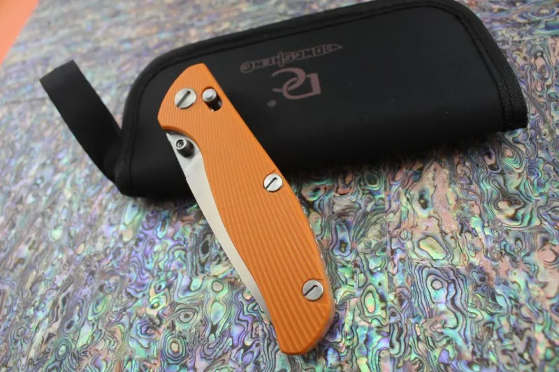 2016 DC design DC-A6 Shirogorov folding knife real D2 Satin Blade Black/Orange G10 Handle with DC nylon sheath Camping tactical EDC tools