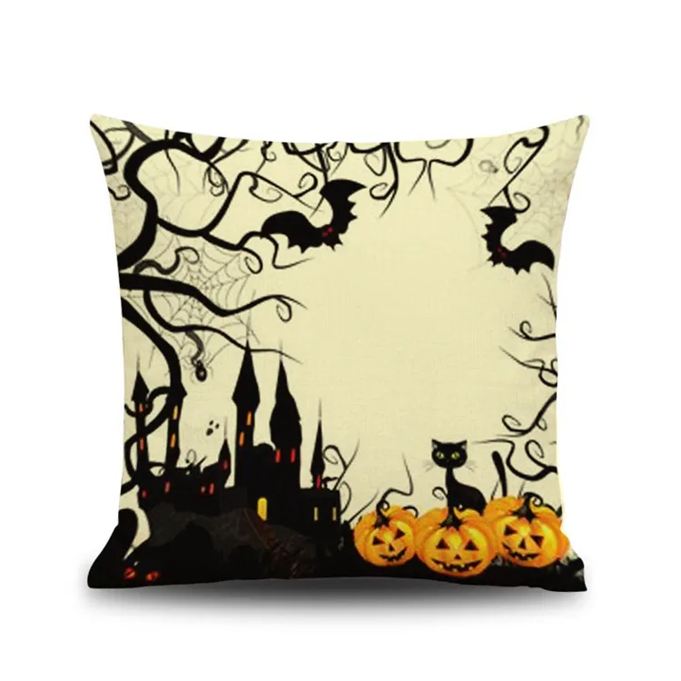 Hemsk stil Halloween kuddefodral Linne Kvadratisk Pillowcases Hallowmas Heminredning Kudde Skal Party Pillowcases Cartoon Cushion Cover Gift