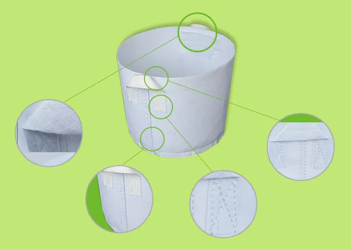 ホワイトの不織布再利用可能な柔らかい編まれた高密度通気性の高い鍋プランターバッグのハンドルの価格大きい花10サイズのオプション