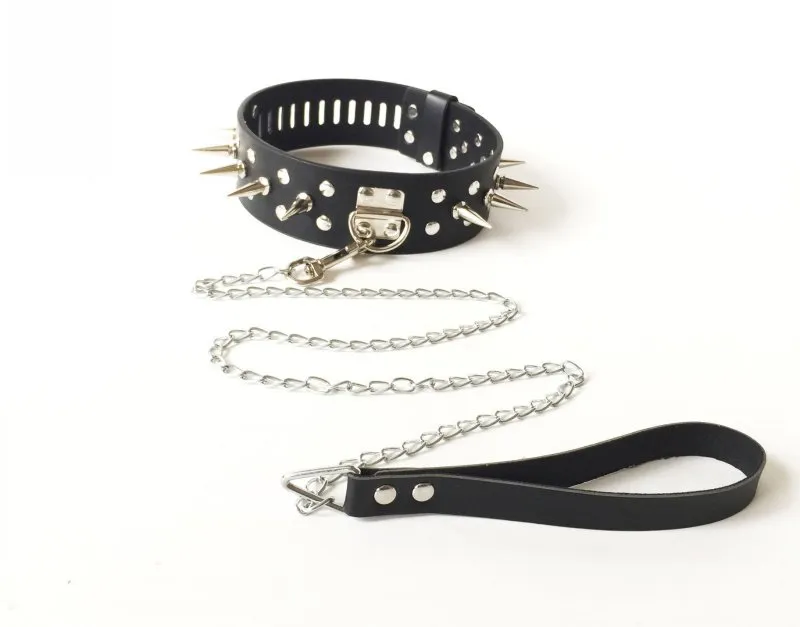 BDSM Bondage Leather Neck Posture With a Collar Chain Leash Punk Fetish Adult Game Toy Sex Products