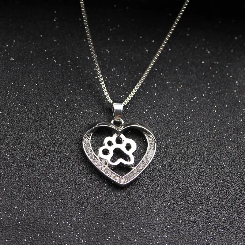 Fashion Necklace Cute Dog Paw Pendant Necklaces Rhinestone Silver Plated For Women Necklaces & Pendants Gift