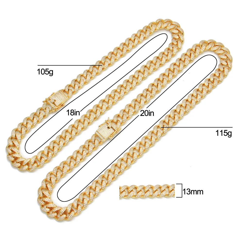 16/18/20/24Inches Full Zirconia 12mm Iced Out Cuban Link Chain Necklace Men Hip Hop Jewelry