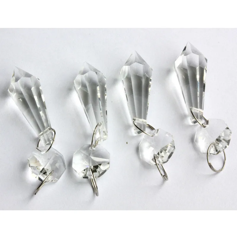 20st Crystal Glass Chandelier Parts Chandelier Crystal Drop Prisms Pendants 38mm med en Octagon Beads Silver Jump Rings Connector8755030