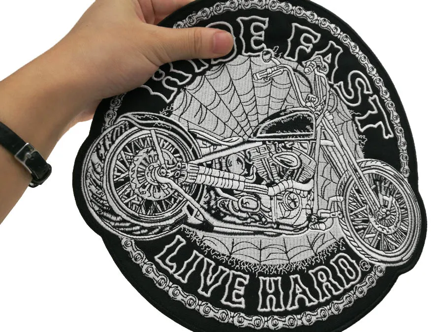 Ride Fast Live Hard Toiles d'araignée de moto Grand Back Patch Moto Biker Club MC Veste avant Veste Patch Broderie détaillée