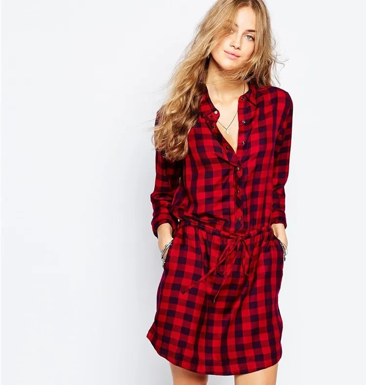 open lace back dress Red Plaid Mini Dress - Holiday Dresses main image 1