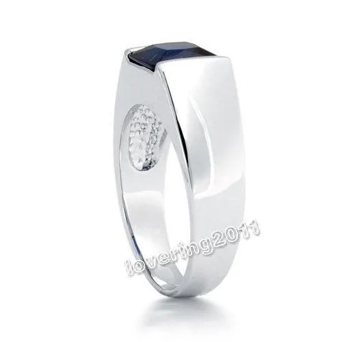 Livraison gratuite 100% tout neuf taille 8-12 bijoux antiques pour hommes en argent sterling 925 taille princesse bague de mariage en saphir bleu pour cadeau d'amour