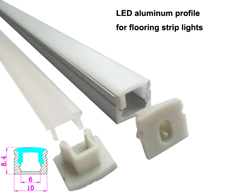 10 x 0,5 m super slim 6mm aluminium LED-profil och U-typ Alu-kanalsträngsprutning för mark- eller golvljus