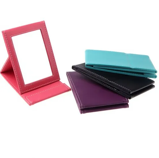 New Korean Fashion PU Leather Cosmetic Mirror Portable Folding Desktop Mirror Travel Desktop Strong Foldable Table Mirrors Cosmetic Compact