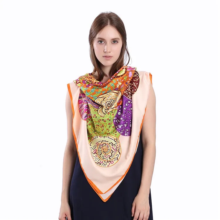 جديد Twill Silk وشاح Women Paisley Printing Square Square Wrape Fully Fulard Hijab Shawl Neckerchief Bandana 130*130cm