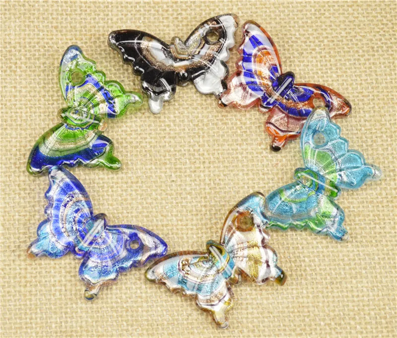 2016 Glas Hangers Ketting Zilver Folie Murano Glas Sieraden Vlinder Gevormde Lampwork Glaze Hanger Fit DIY Craft Sieraden