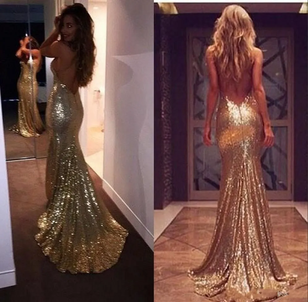 2019 Ny billig skräddarsydda sparkly guld paljetter prom klänningar älskling split sida sexiga oäplösa sjöjungfrun kvällsklänningar vestidos 290