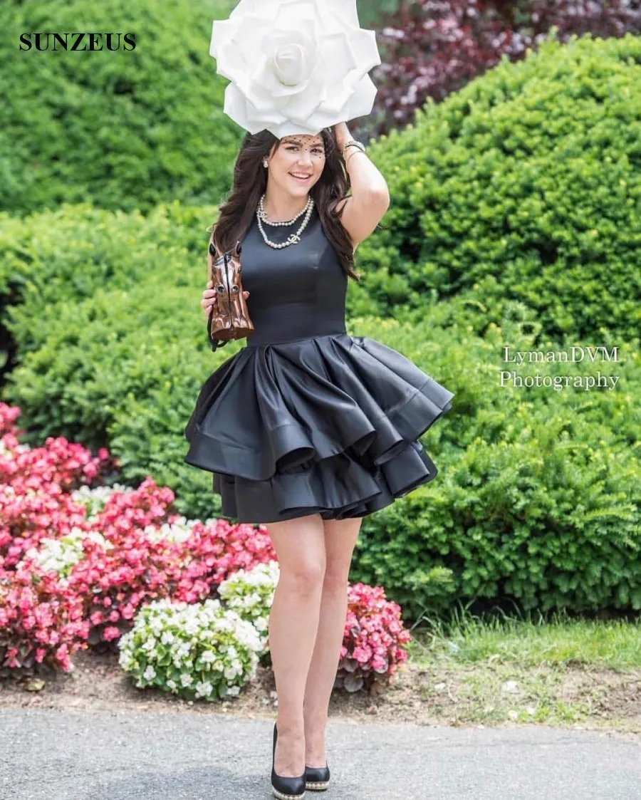 Short Black Cocktail Party Dresses Tiered Satin Prom... From Sunzeusdress,  $131.66 | DHgate.Com