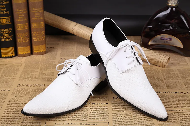 White Groom Wedding Shoes Oxford Classic Italian Mens Leather Shoes Wedding Men Shoes White Hommes Italine US Size 10.5