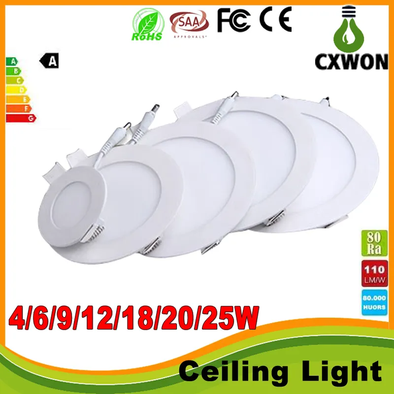 SMD2835 LEDパネルライトハイパワー9W 12W 15W 18W 20W 25Wの天井電球ランプ110-240Vスポットライトダウンライトキッチンリビングルームベッドルーム