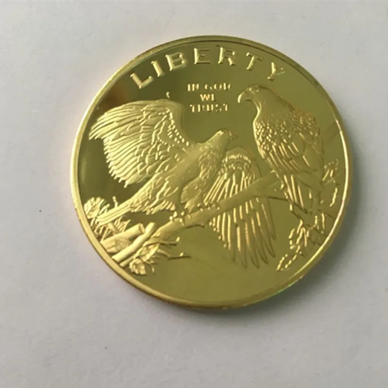 10 pcs Non magnetic Bald Eagle American animal badge 24K real gold plated 40 mm souvenir coin free shipping