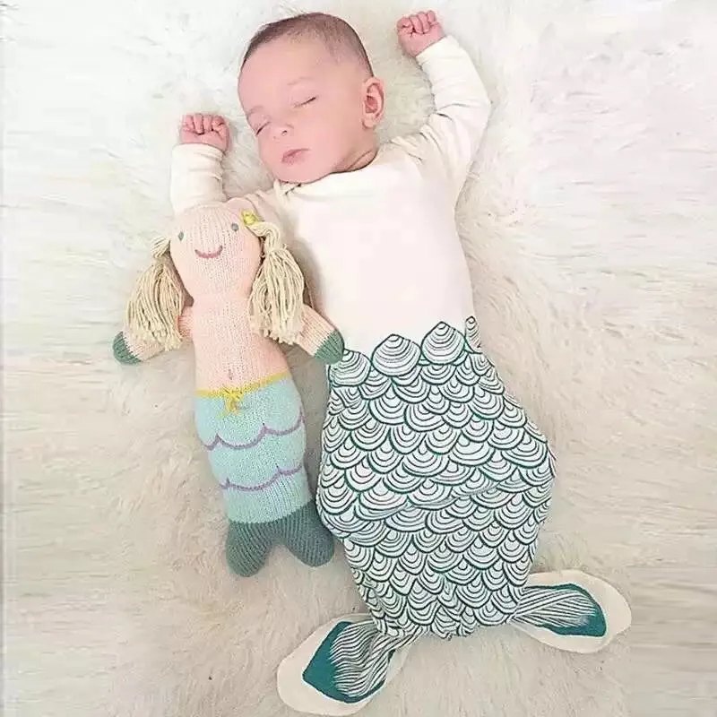 Baby Mermaid Sacchi a pelo Baby Swaddle neonati Soft Swaddling Baby Cotton Sleepsack Biancheria da letto neonati 0-24M Abbigliamento bambini Vestiti neonati