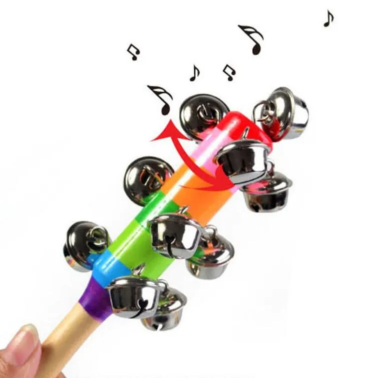 1 pezzo di bastone di legno 10 Jingle Bells Arcobaleno stretta di mano Campana sonagli Giocattolo educativo bambini bambini