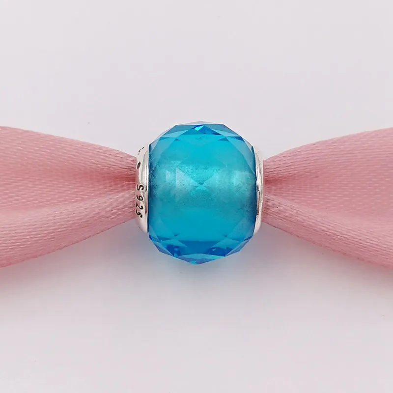 Andy Jewel Authentic 925 серебряных серебряных бусин геометрические очарование грани Sky Blue Slide Bead Charm