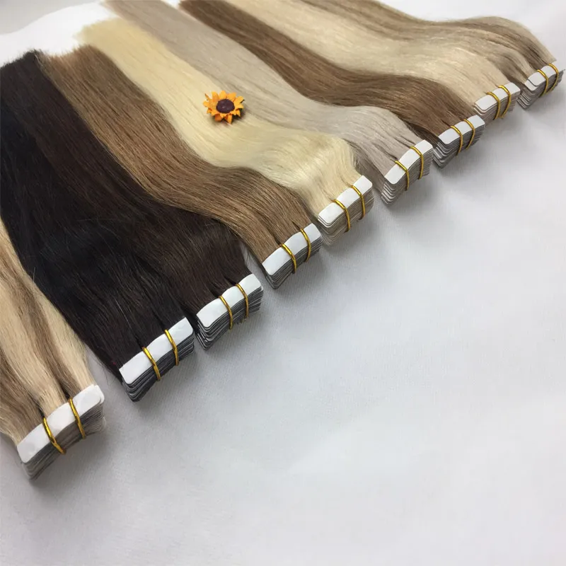 Balayage Tape In Hair Extensions Mörkbrun Straight Brasilian Remy Human Hair / Set Drop Shipping