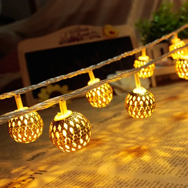 Julljus Semester Ljus Marockansk boll LED Strip 20 Lampbollar / Set LED-sträng för bröllopsfest Fairy Lights Juldekoration