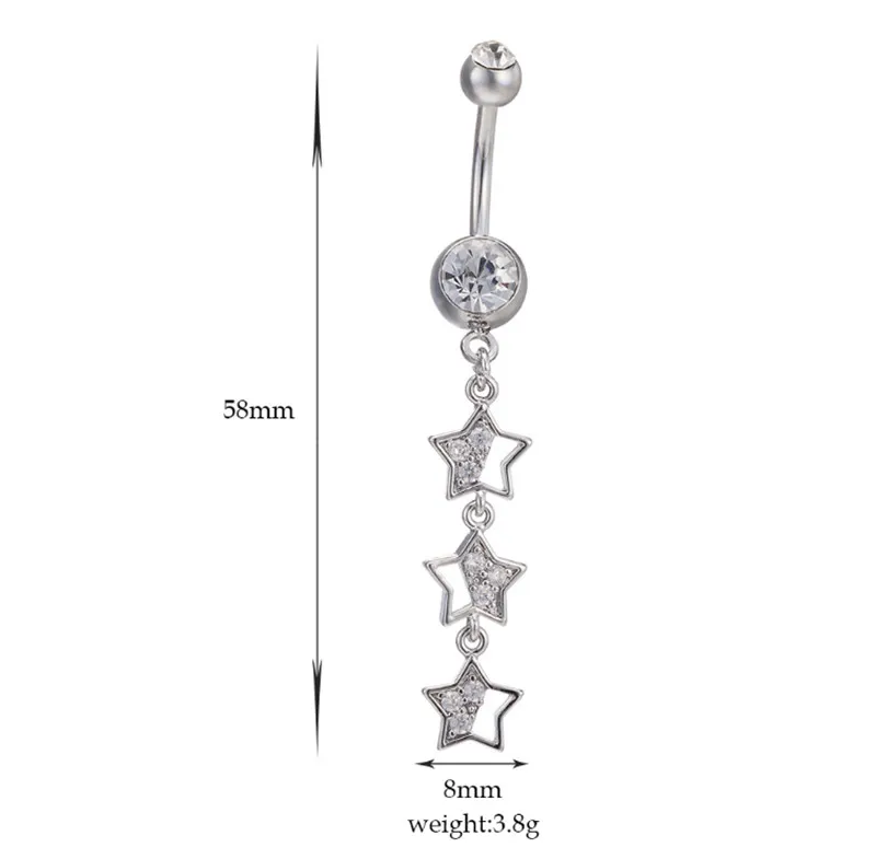 Sexiga Smycken Tillbehör Stainless CZ Glänsande stjärnor Navel Ring Belly Bar Stud Ball Barbell Body Piercing för sexiga tjejer