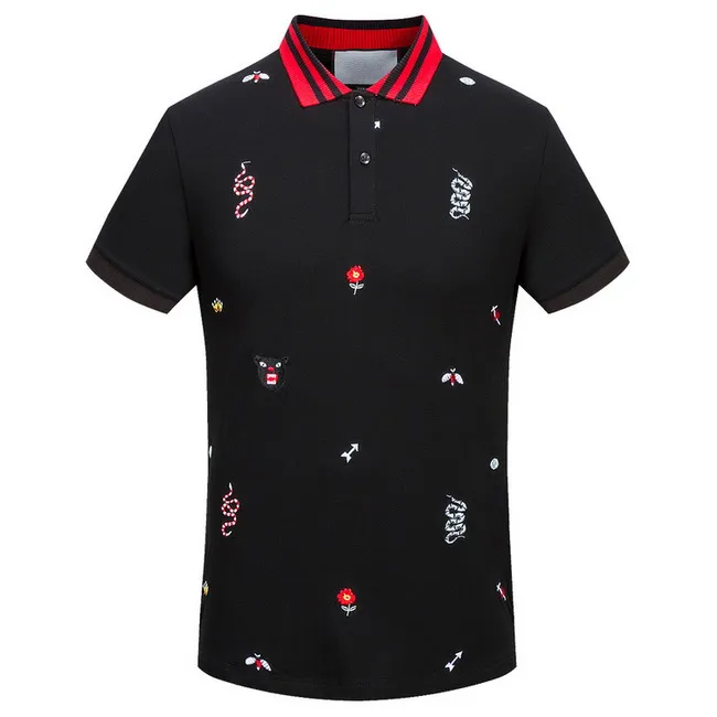 Plus 3XL Größe Multi Stickerei Polo Shirts Mann Mode Design Gerippte Ärmel Split Saum Stretch Polos Top Männlich