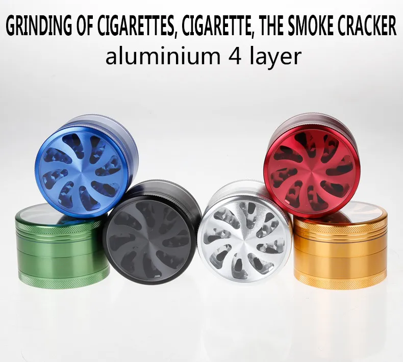 4-lager DIA 63mm Aluminiumblommaform med klart fönster Herbal Herb Tobacco Grinder Hand Muller Smoke Cigar Magnetisk Mix-Color