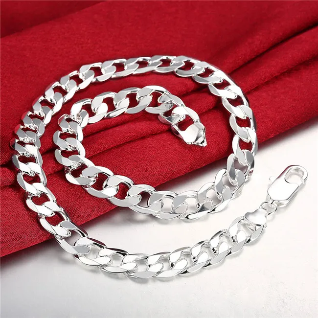 Pesado 66g 12MM collar de lado plano Hombres collar de plata esterlina STSN202, moda al por mayor 925 Cadenas de plata collar venta directa de fábrica