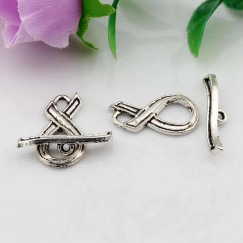 50 Set Ancient Silver Alloy Ribbon Shaped Toggle Clasps Hooks For Jewelry Making Bracelet Necklace DIY Accessories