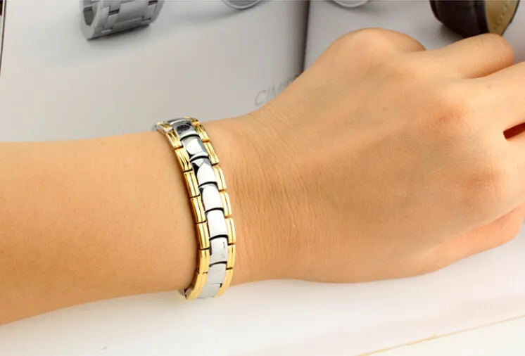Gold Silver Men's Health Link Chain Bracelets Bangles Benefício magnético Power Jóias de pulseira de aço inoxidável