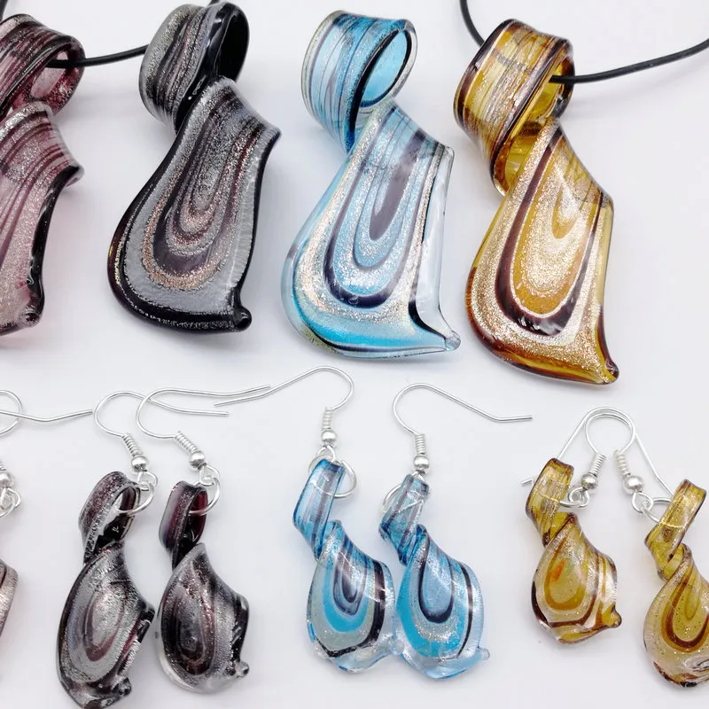 Twist Mix Colors Murano Lampwork Glass Necklace Earring Jewelry Set, Fashion Jewelery Set, Murano Jewelry Set