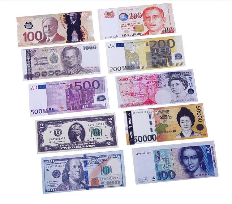 100 stks / partij Diverse landen Gedrukt Creative Geld Euro Pounds Portemonnee Mode Dollar Portemonnee Portemonnee Kaart Houders Kinderen Kids Gift Cadeaus