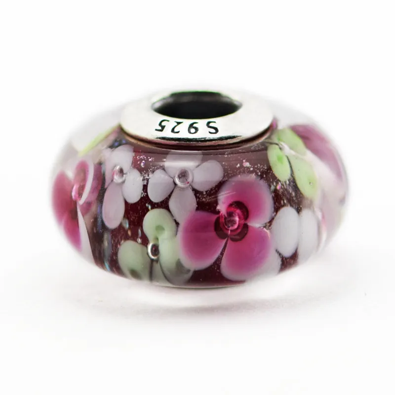 Pasuje do Pandora Bransoletki Autentyczne 925 Sterling Silver Biżuteria Kwiat Ogród Murano Szkło Urok DIY Koralka 2016 Lato