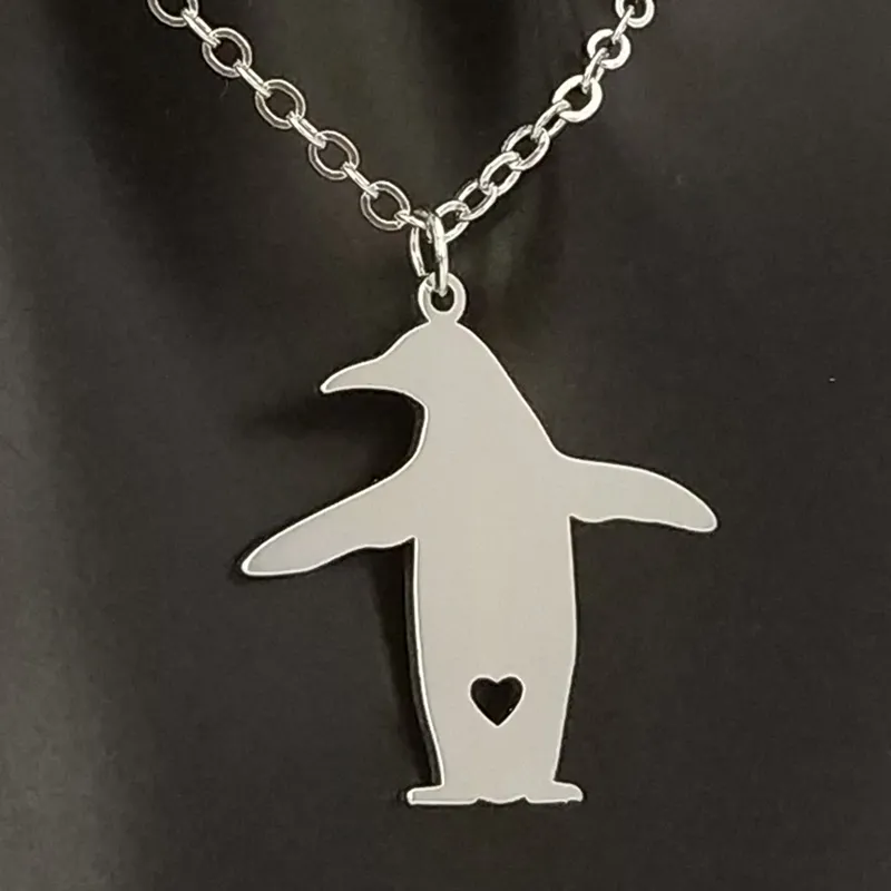 Penguin pingente colar de aço inoxidável animais charme link jóias para mulheres e homens presentes de crianças por atacado