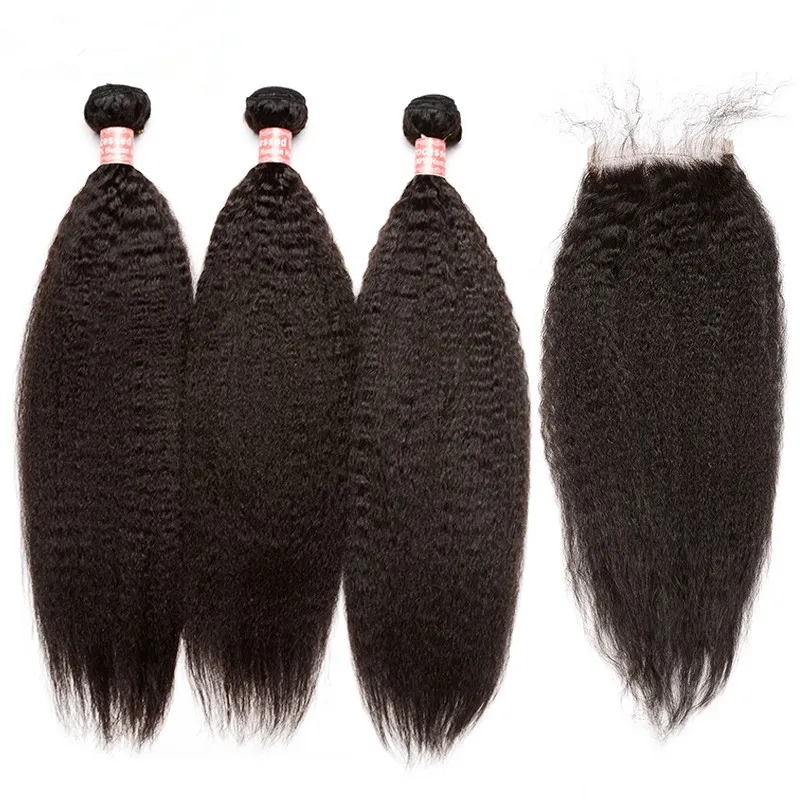 Dziewicze peruwiańskie perwersyjne proste włosy z 4x4 jedwabną zamykanie podstawy Losu włoski gruboziarnisty jedwabny top Yaki z Virgin Hair Weav6516301