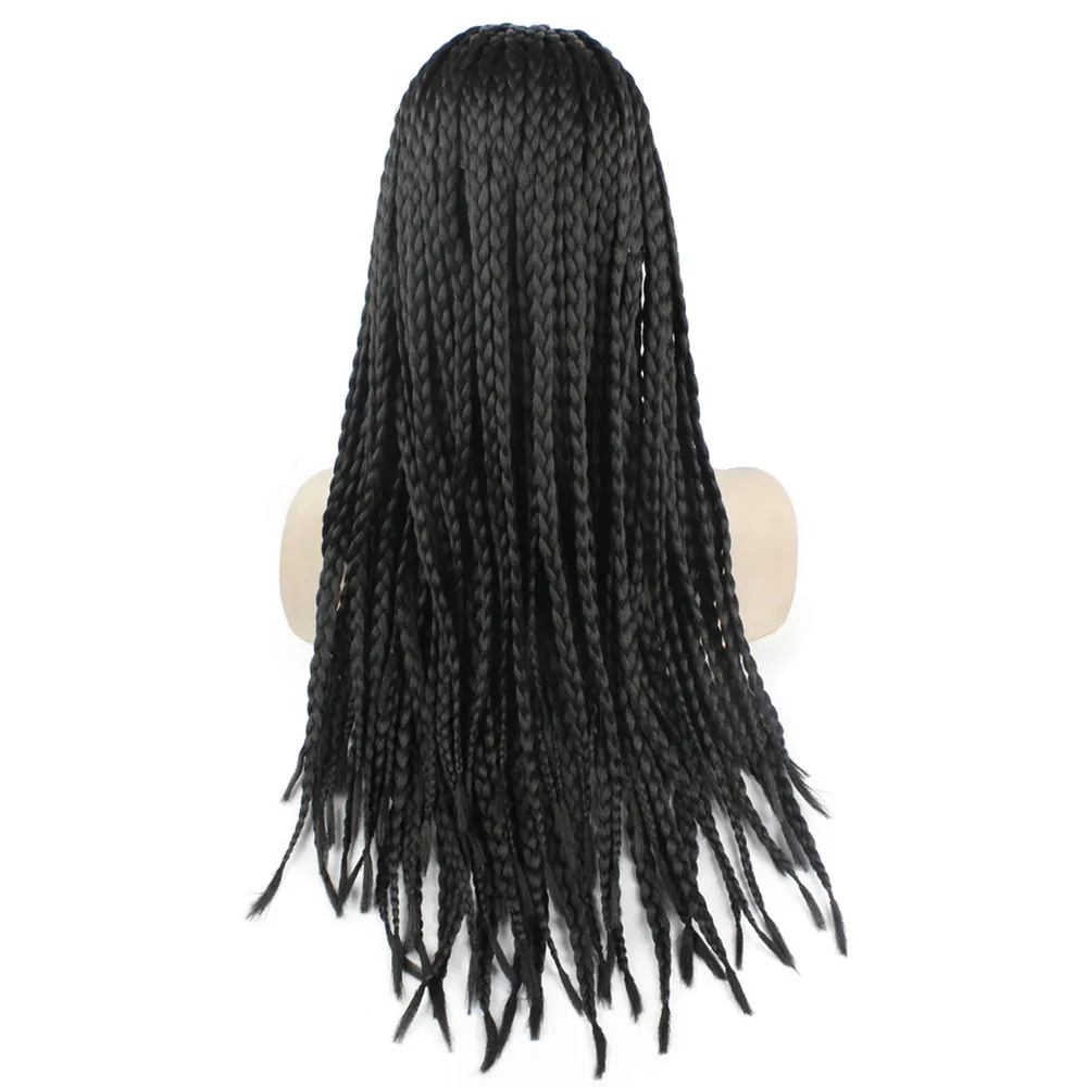 Kanekalon tressage cheveux perruque pleine longue tressée synthétique dentelle avant perruques pour les femmes noires, tresse perruque pour l'afro-américain