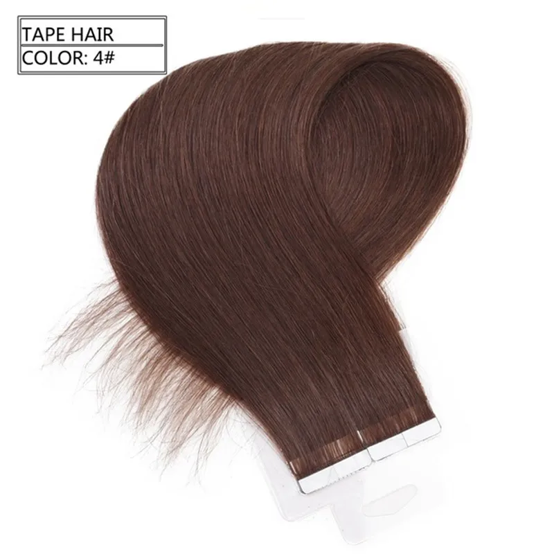 Grade 7a pu tape in braziliaanse human hair extensions rechte bruine kleur tape in extensions 40 stks pack remy huid inslag haar