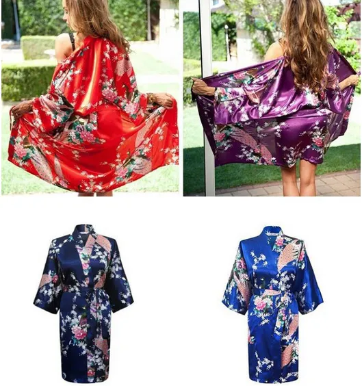 Women Solid Royan Silk Srabe Ladies Satin Pajama Bielizna śpiąca Kimono Bath Suknia PJS 36987531220