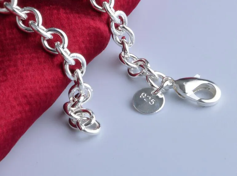 10st / grossistpläterad 925 sterling silver armband hummer lås kabel kedja armband mode smycken