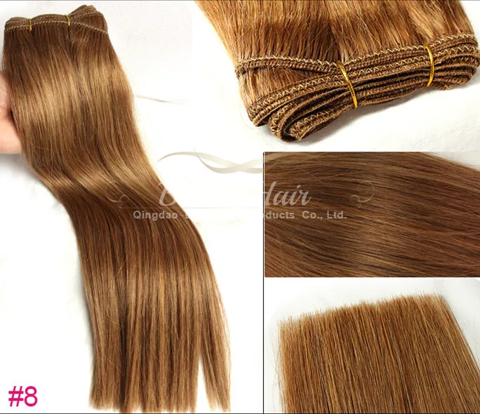 Top quality 14"-24"inch Brazilian malaysian indian peruvian hair light brown human hair weft hair Extensions 100g/p 