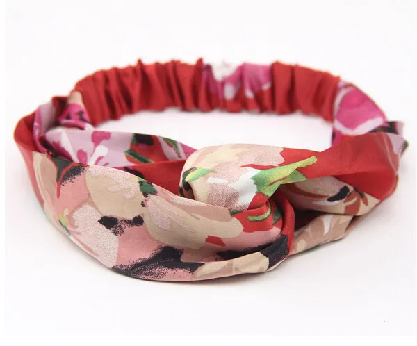 Retro Women Elastic Turban Twisted Knotted Headband Silk flower hair band accessories holiday party Hair Accessories