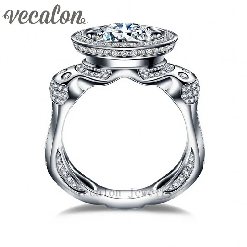 Anillo de boda de compromiso de lujo de Vecalon para hombres 3ct diamante simulado 220 piezas pequeño Cz 925 anillo de fiesta masculino de plata esterlina