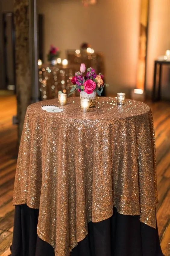 Great Gatsby wedding table cloth Gold Bling round and rectangle Add Sparkle with Sequins wedding cake table idea Masquerade Birthday Party