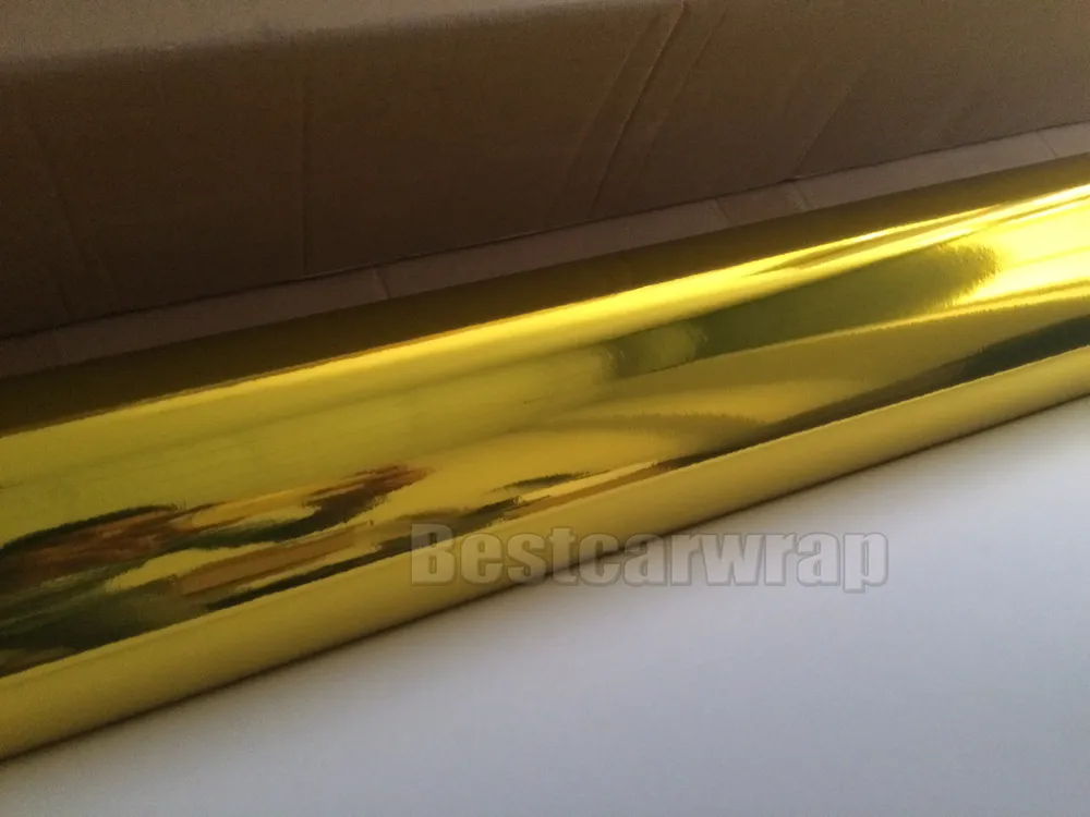 Bästa guldkrom vinylfolie med luftbubbla gratis flexibel stretchbar spegelkrom för bilförpackningsstyling folie: 1.52x20m/roll 5x66ft