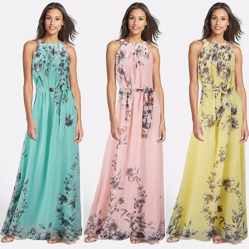 Estilo verão Impressão Floral Verão Praia Bohemian Vestidos de Dama de Honra Mista Chiffon vestido longo plus size S-6XL Honra Sexy Boho Vestidos de Festa