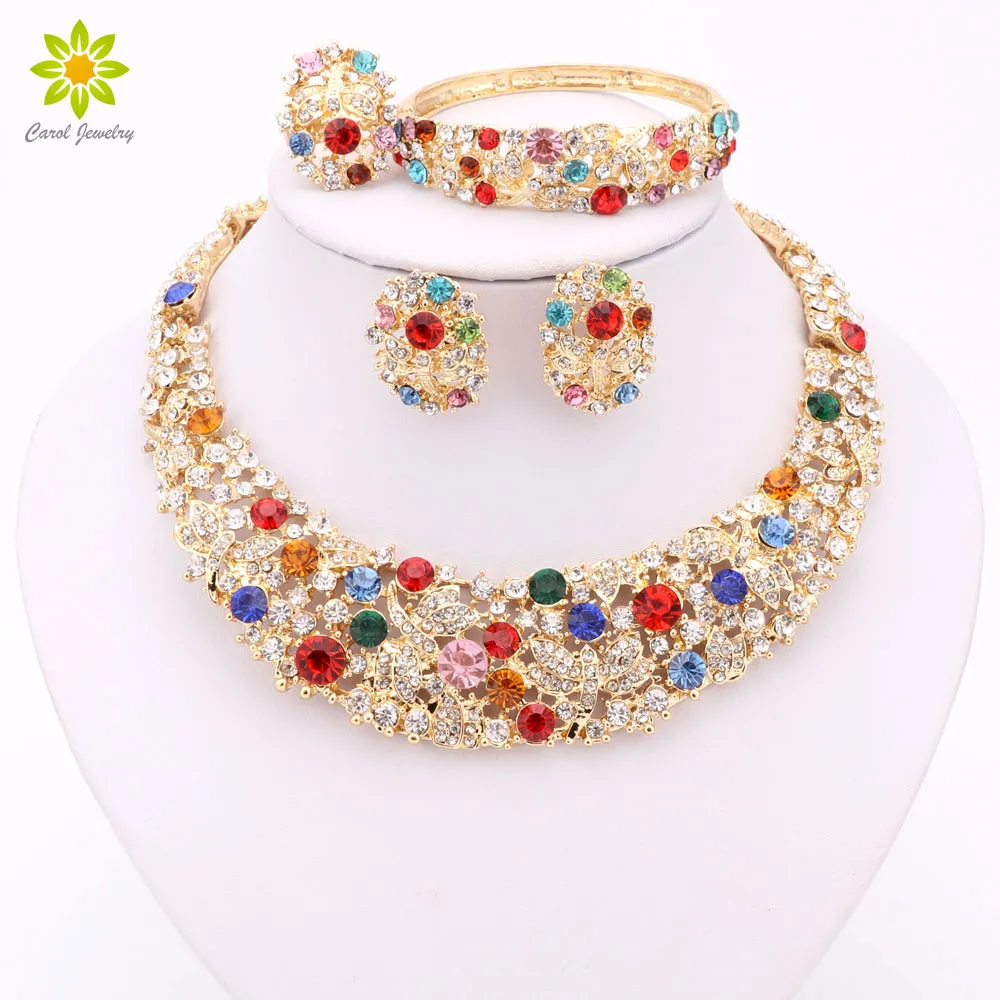 Nigerian Wedding African Beads Jewelry Set Crystal 18K Gold Plated Jewelry Set Wedding Accessories Party